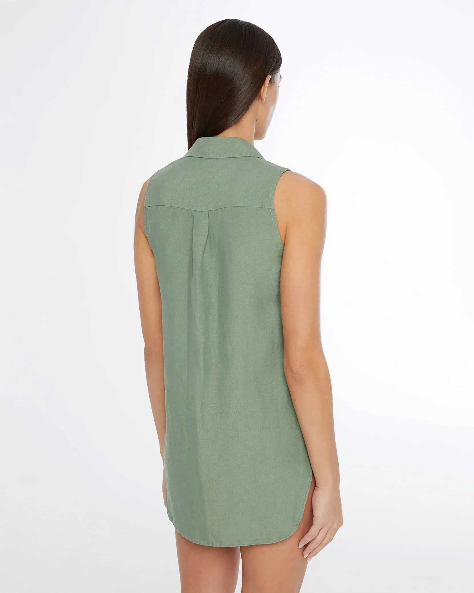 Onia Air Linen Sleeveless Shirt Dress Sea Spray