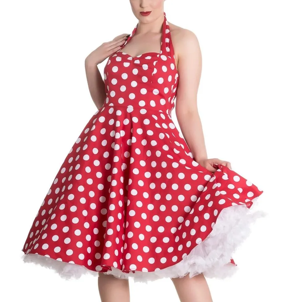 Red and White Polka Dot Rockabilly 50s Halter Swing Dress