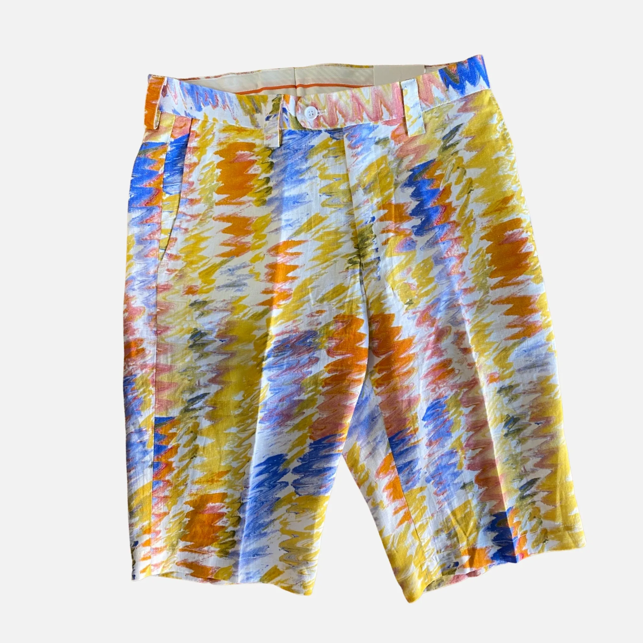 Sale: Inserch Men's Linen Shorts - Yellow Watercolor Style - Style P21907