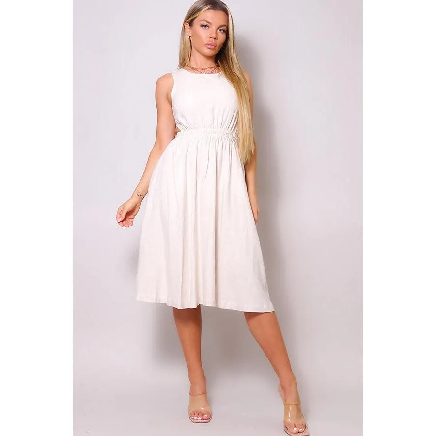 Sleeveless Back Cutout Linen Midi Dress