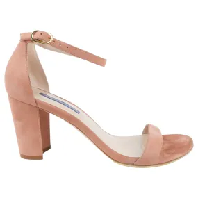 Stuart Weitzman Desert Rose Suede Leather Nearly Nude Block Heel Sandal - 8.5