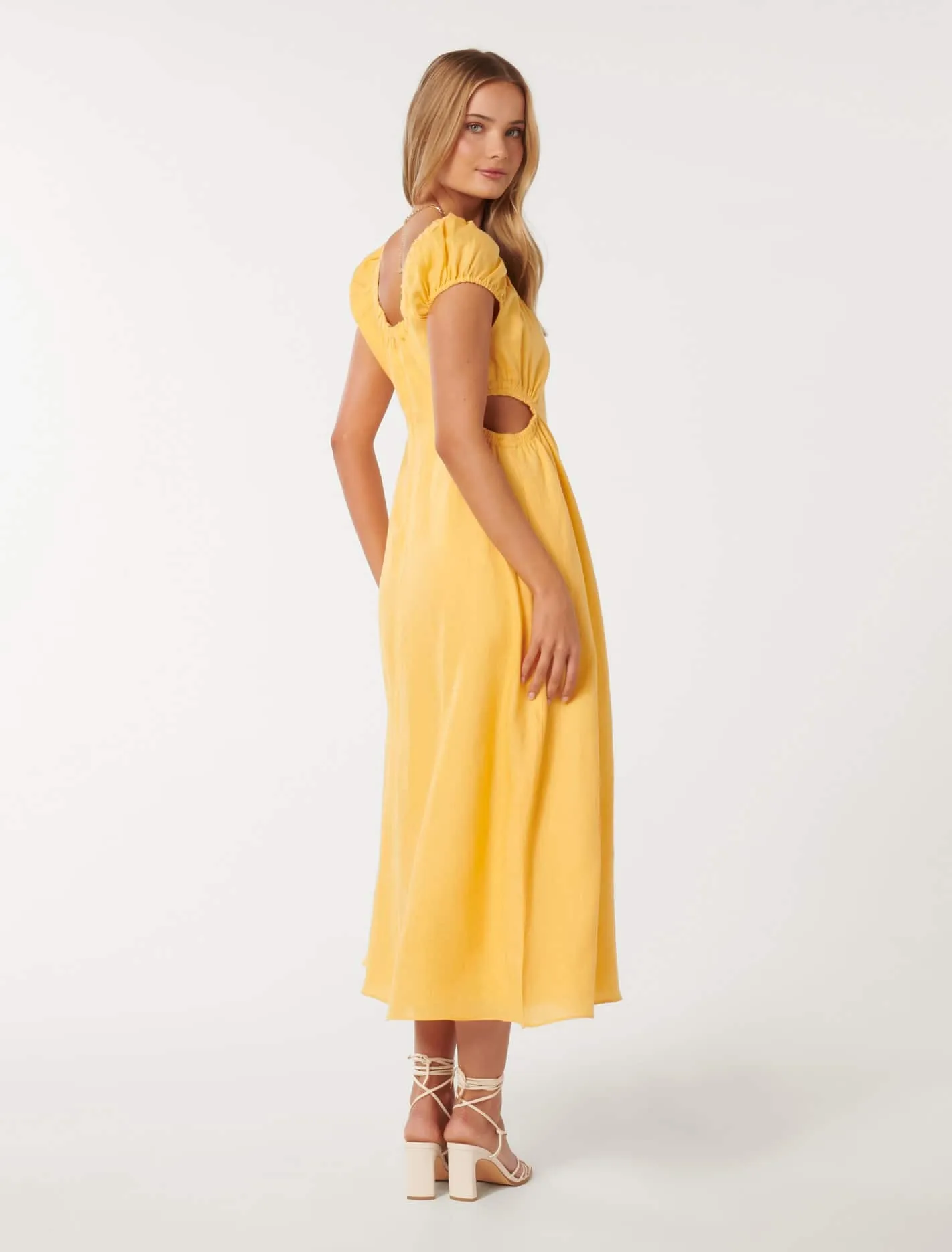 Tali Cap Sleeve Cut Waist Midi Dress