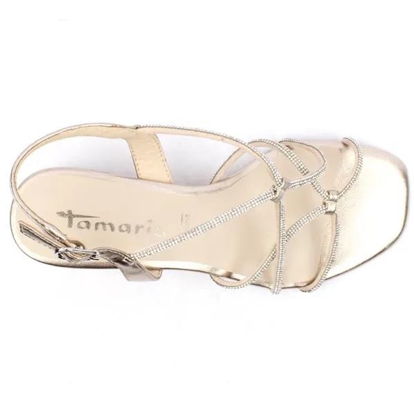 Tamaris Light Gold Diamante Block Heel Sandal