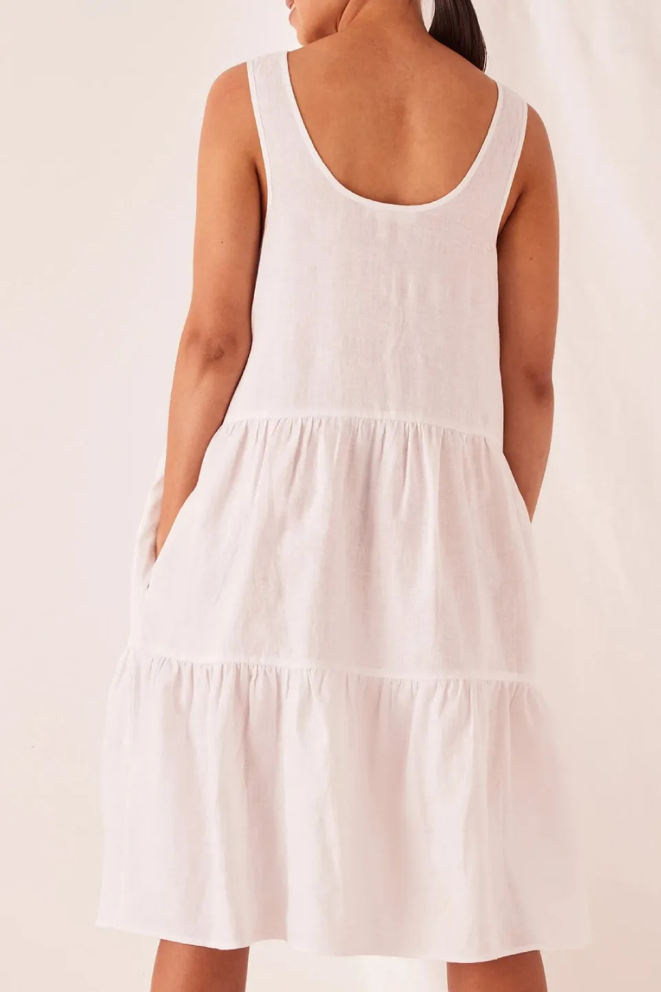 Tiered White Linen Dress