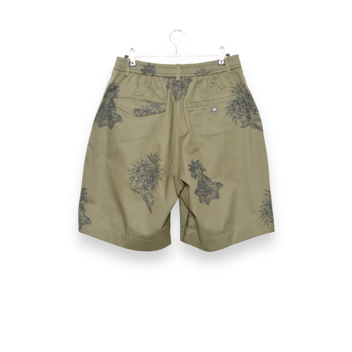 Universal Works Pleated Track Short block flower print olive P28026