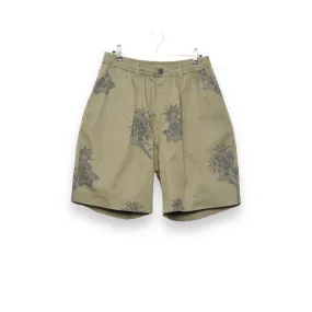 Universal Works Pleated Track Short block flower print olive P28026