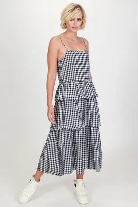 Willow Black   White Gingham Strappy Tiered Frill Midi Dress