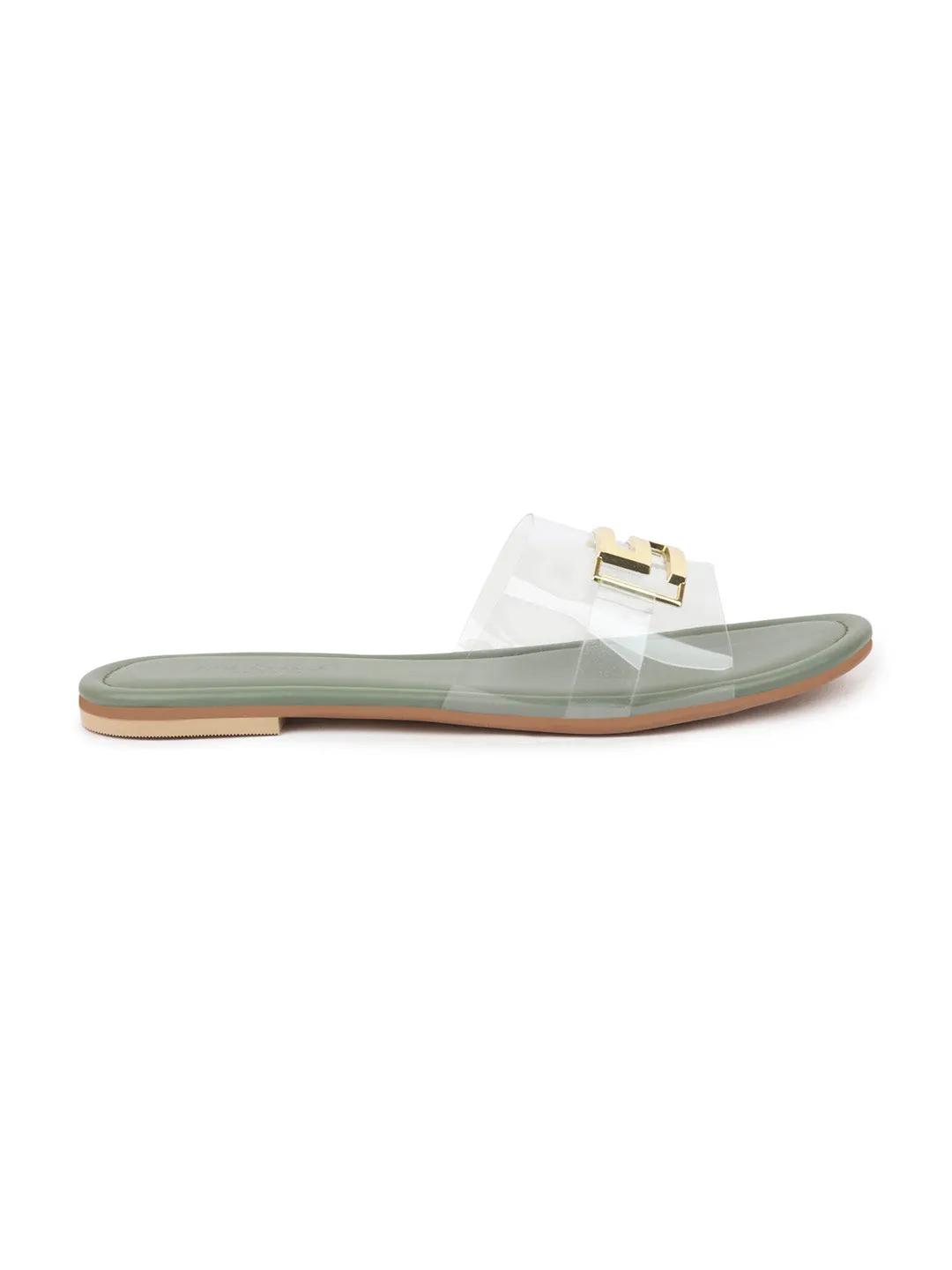 Women Green Slip-On Casual Mullti Strap Open Toe Outdoor Flats Slippers