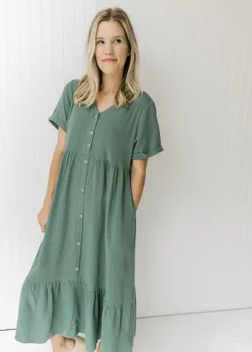 X Dusty Sage Button Midi Dress